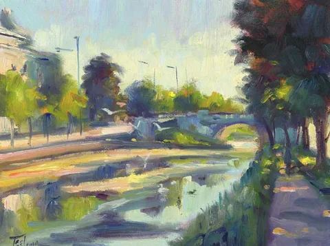 GRAND CANAL, RATHMINES BRIDGE by Norman Teeling, oil on board, offered Mar 2011