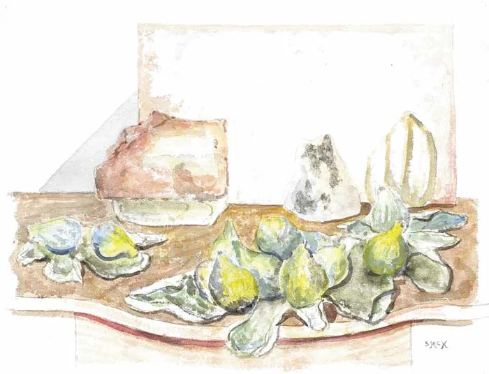 STILL LIFE WITH FIGS by Stephen McKenna, pencil and watercolour, offered Mar 2011