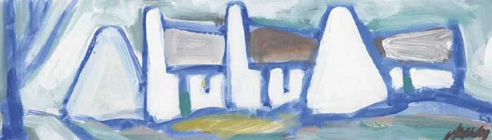COTTAGES by Markey Robinson, oil and gouache on card, sold Mar 2011