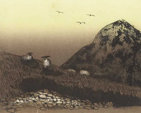 Maria Simonds-Gooding, SHEEP OF INISICILEAIN II AND III (A PAIR), etching with aquatint (the first, no. 25 from an edition of 35; the second no. 16 from 65)