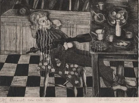 Constance Short, EMMET TAR EIS LOIN, 1976, GARSUN TUIRSEACH and WANDERLY WAGON, etching (the first no.12 from an edition of 12; the second no. 10 from 10; the third no.3 from 10) (all unframed)