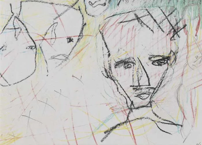 HEADS, MAROC by John Kingerlee, 2003, coloured pencil and pastel on paper, sold Dec 2010