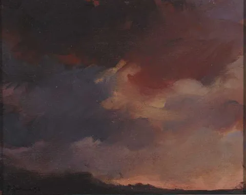 Tracey Quinn, RED DONEGAL SKY and RED SKIES COUNTY DOWN and TWO OTHER WORKS (SET OF FOUR), oil on board (2); watercolour (2)