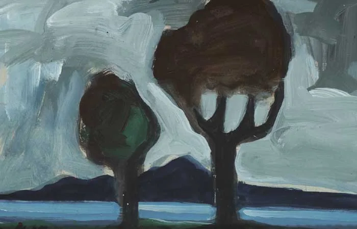 BLUE HILLS by Markey Robinson, c.1989, oil on card, sold Dec 2010