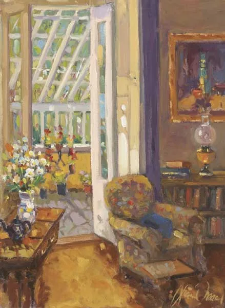 INTERIOR VIEW TO CONSERVATORY by Liam Treacy, 1998, oil on canvas, offered Dec 2010