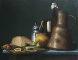 Stuart Morle, STILL LIFE WITH COPPER JUGS AND FIGS