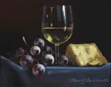 David Ffrench le Roy, STILL LIFE WITH CHEESE, WINE AND GRAPES