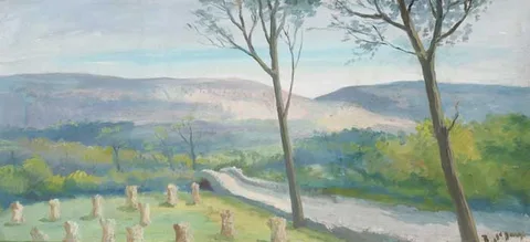 Bernard McDonagh, COUNTRY ROAD WITH HAYSTACKS, oil on canvas