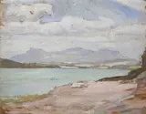 Maurice Canning Wilks, TWO FIGURES IN A BOAT WITH MOUNTAINS BEYOND