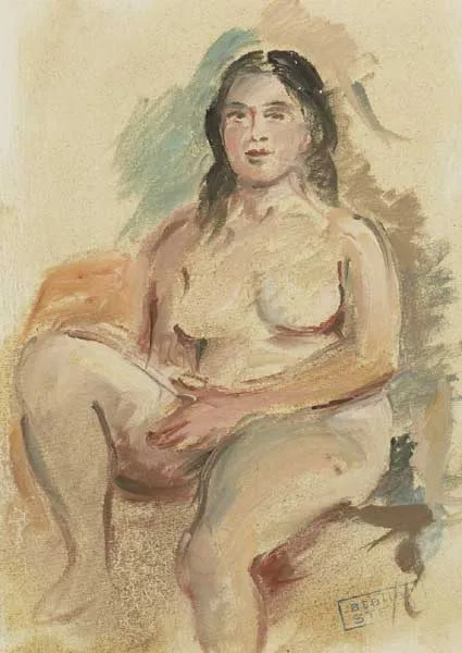 SEATED NUDE by Stella Steyn, oil on canvas laid on board, offered Dec 2010