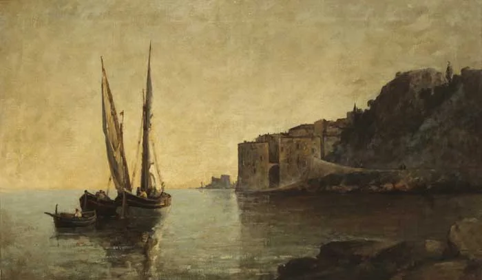 Nathaniel Hone, FISHING BOATS AT VILLEFRANCHE, c.1880, oil on canvas