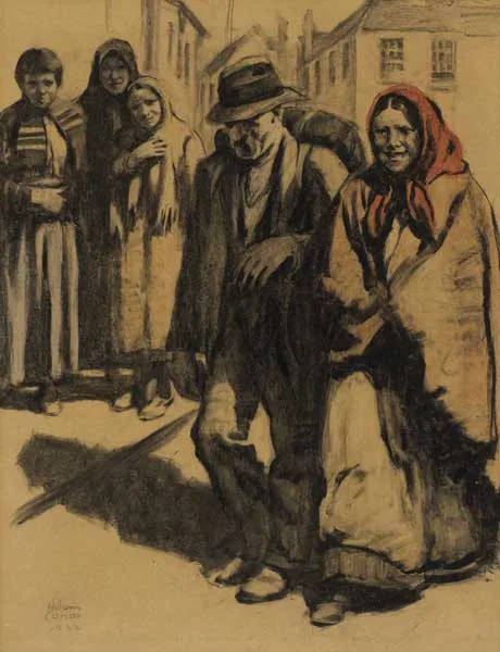 STEPPING OUT by William Conor, 1922, crayon with charcoal and pencil on buff-coloured paper, offered Nov 2010