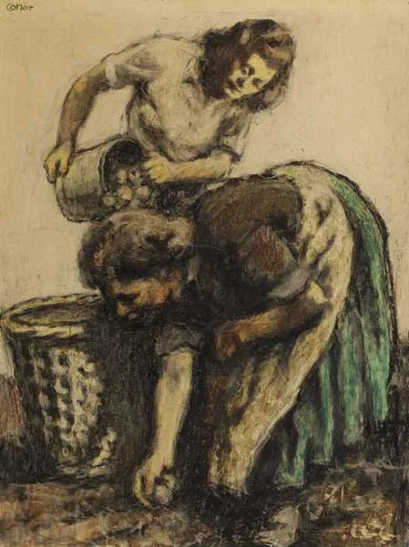 William Conor, THE POTATO PICKERS, crayon and pastel on buff-coloured paper