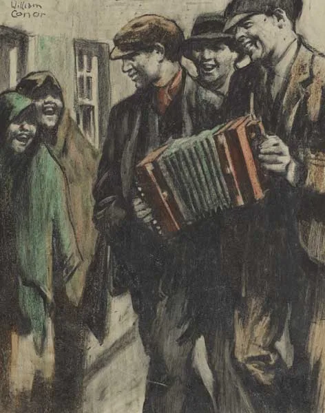 THE MUSICIAN by William Conor, 1923, crayon with charcoal on tinted paper, sold Nov 2010