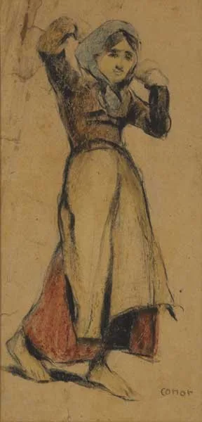 William Conor, DONEGAL DANCER, crayon, pastel and pencil on buff-coloured paper