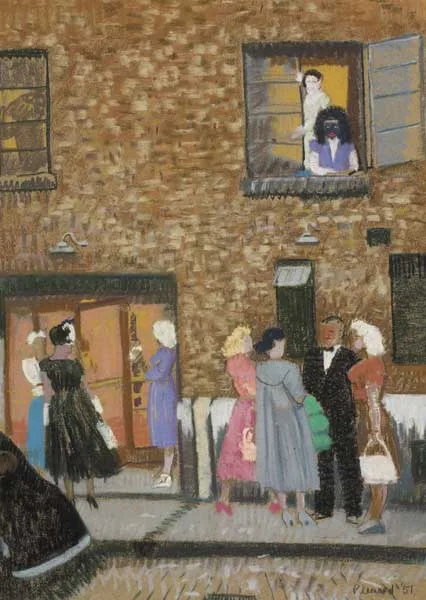Patrick Leonard, THEATRE ROYAL, STAGE DOOR, MAY 1951, pastel on tinted paper