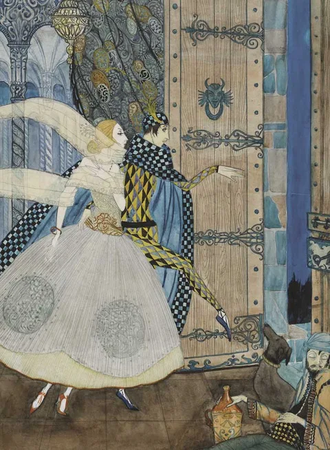 Harry Clarke, ILLUSTRATION TO JOHN KEAT'S POEM, THE EVE OF ST. AGNES, pencil, pen and ink and watercolour on Bristol board