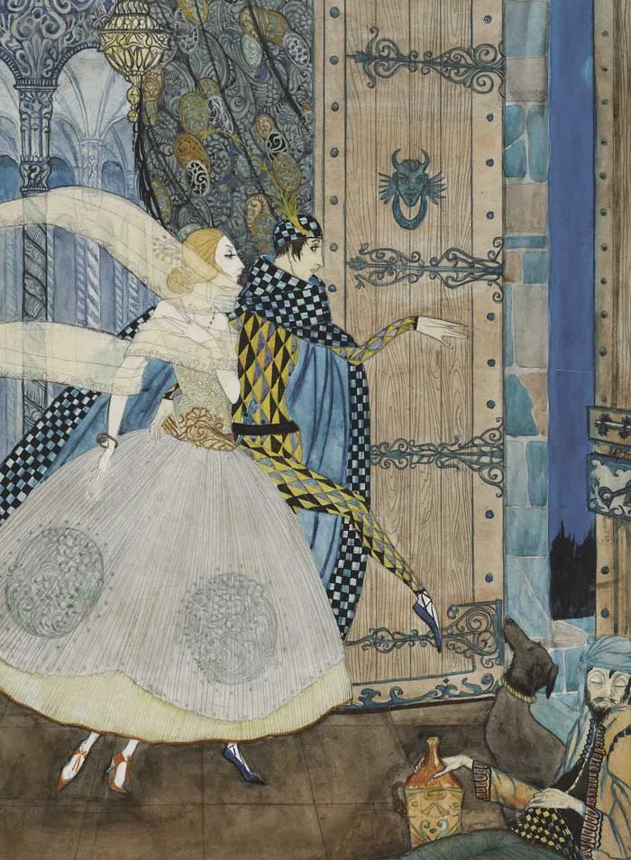 Harry Clarke, ILLUSTRATION TO JOHN KEAT'S POEM, THE EVE OF ST. AGNES, pencil, pen and ink and watercolour on Bristol board