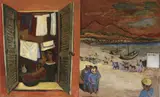 Gerard Dillon, GIRL AT A WINDOW WITH FISHERMEN AND GOATS ALONG THE SHORE