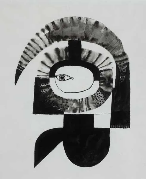 ABSTRACT COMPOSITION WITH EYE by Colin Middleton, pen and ink with wash, offered Nov 2010