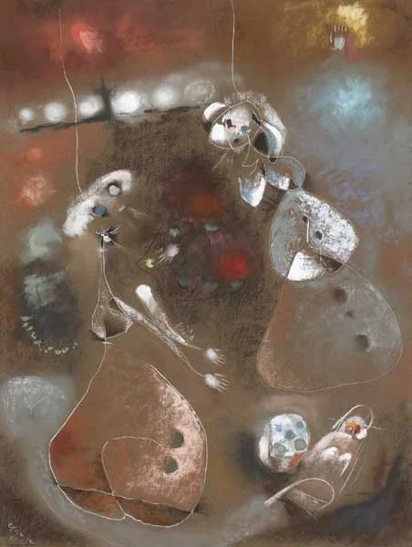 THROW THE DICE by David Clarke, 1981, oil pastel on tinted paper laid on board, offered Nov 2010
