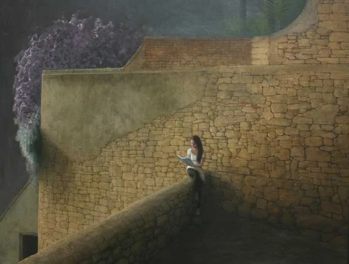 GIRL READING, LISBON by Stuart Morle, 2010, oil on canvas on board, sold Nov 2010