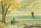 Markey Robinson, TWO SHAWLIES AND A TREE WITH SAILBOAT BEYOND