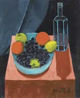 Graham Knuttel, STILL LIFE WITH FRUIT AND BLUE BOTTLE