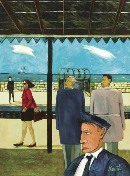 LATE TRAIN by Graham Knuttel, 1991, oil on board, sold Nov 2010
