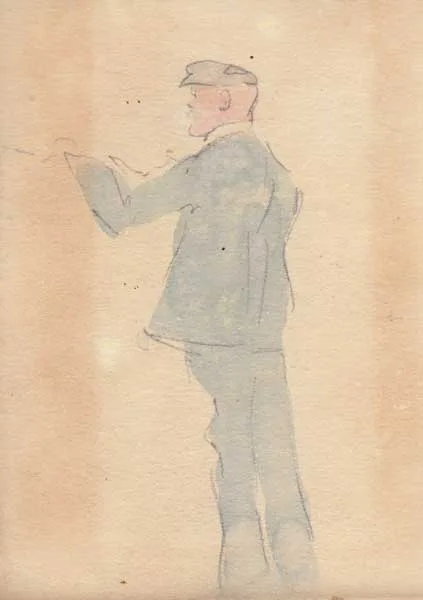 MAN IN BLUE SUIT WITH CAP by Jack Butler Yeats, watercolour over pencil (no.1), sold Oct 2010