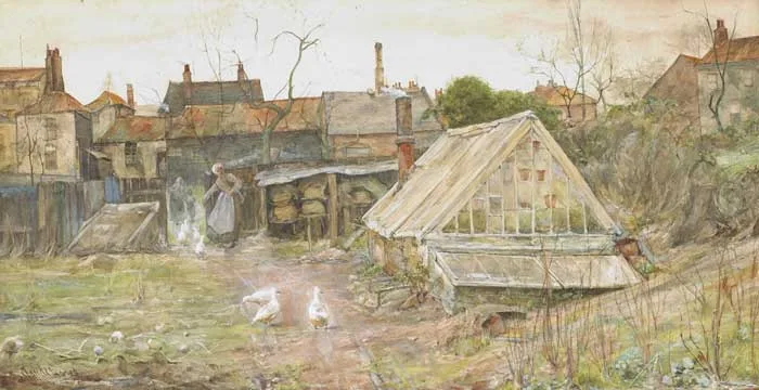 Claude Hayes, THE LOITERERS, watercolour heightened with white