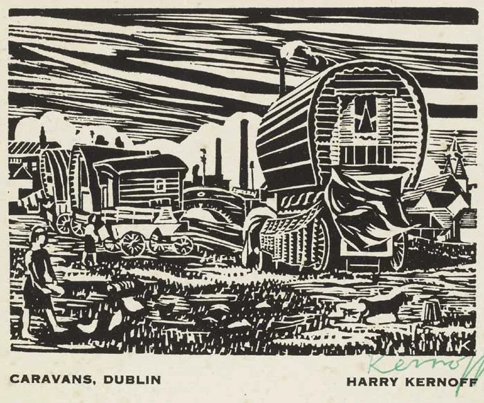 CARAVANS, DUBLIN by Harry Kernoff, woodcut, sold Oct 2010