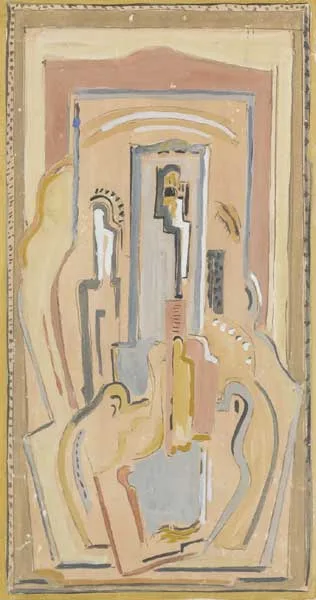 COMPOSITION by Evie Hone, gouache over pencil on buff-coloured paper, offered Oct 2010