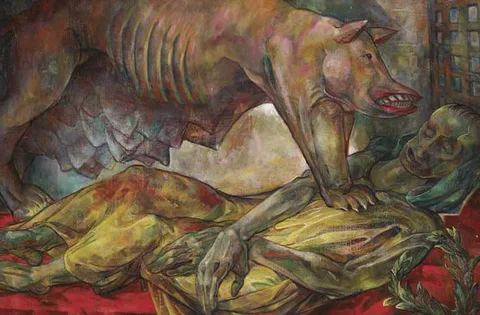 HERO AND SOW by Mary Swanzy, oil on canvas, sold Oct 2010
