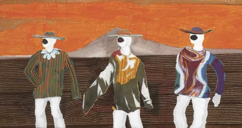 Gerard Dillon, DRESSED UP, gouache with collage on paper laid on board