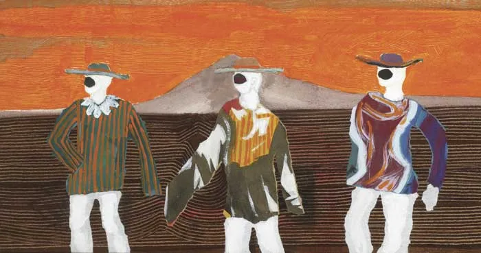 Gerard Dillon, DRESSED UP, gouache with collage on paper laid on board