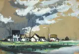 Kenneth Webb, RAIN CLOUDS AND FARM BUILDING