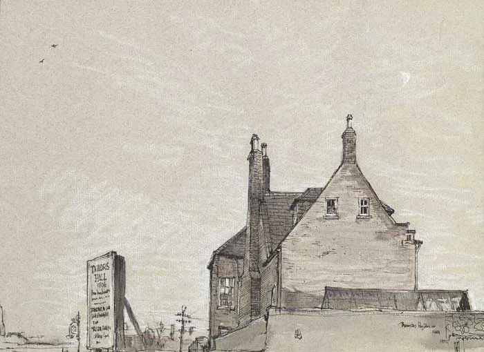 TAILORS' HALL, DUBLIN by Thomas Ryan, 1972, pen and wash with chalks on paper, sold Oct 2010