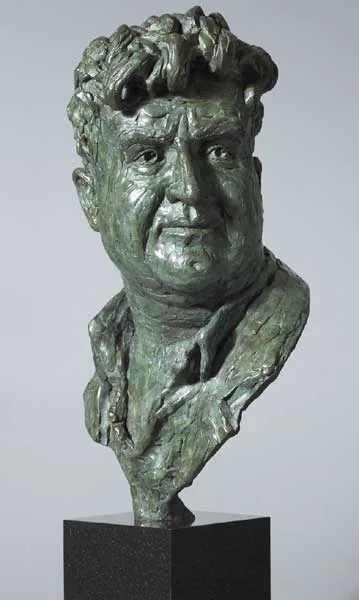 STUDY OF BRENDAN BEHAN by John Coll, 2005, bronze with green patina on black marble plinth (number 1 from an edition of 5), offered Oct 2010