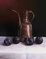 David Ffrench le Roy, STILL LIFE WITH COPPER OIL CAN AND PLUMS