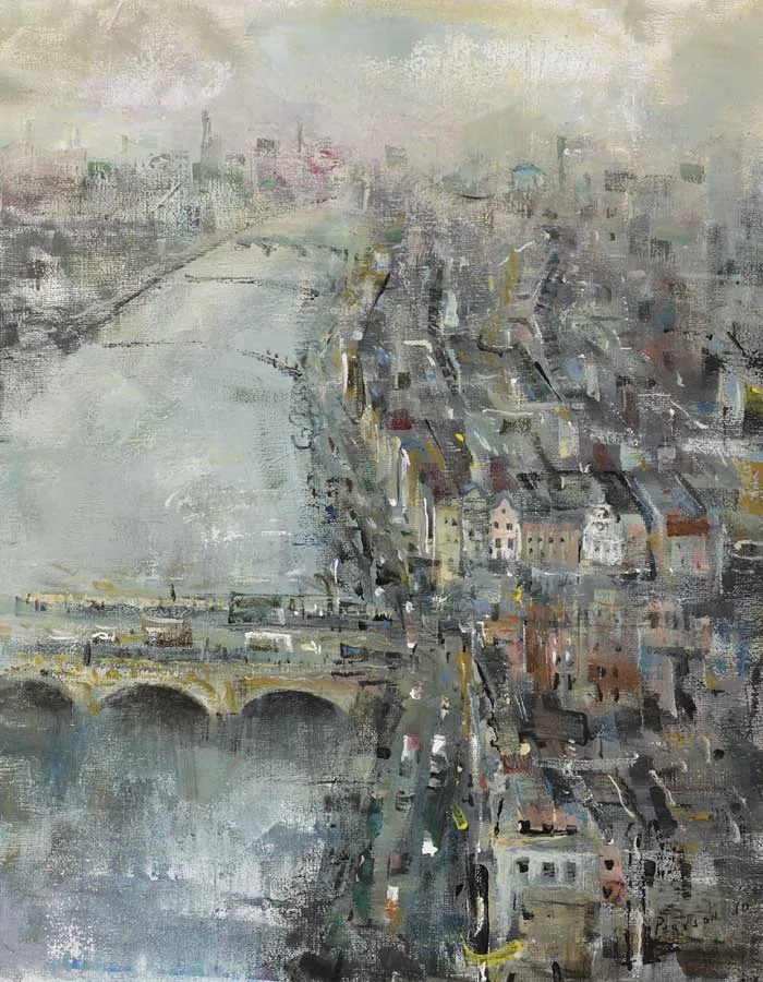 EDEN QUAY AND O'CONNELL BRIDGE by Peter Pearson, oil on canvas, offered Oct 2010