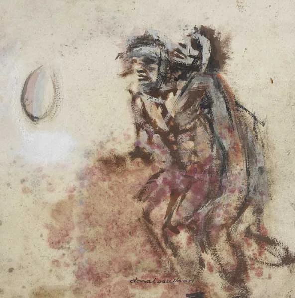 Donal O'Sullivan, RUGBY, gouache with ink and pastel