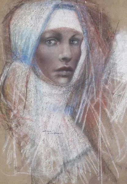 VEILED WOMAN by Donal O'Sullivan, pastel on buff-coloured paper, sold Oct 2010