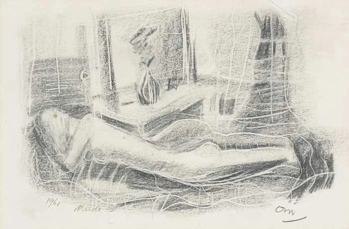 NUDE by Tony O'Malley, 1961, graphite on paper, sold May 2010