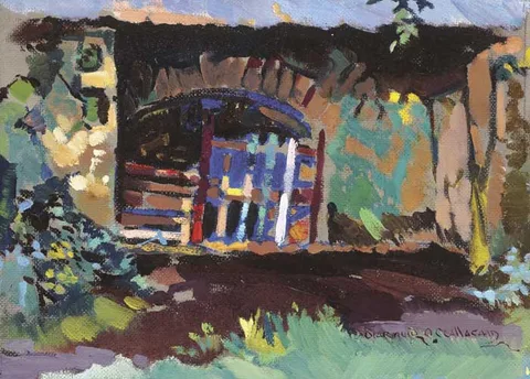 Diarmuid O'Ceallacain, A MANGER AT EVENING, 1954, oil on masonite board