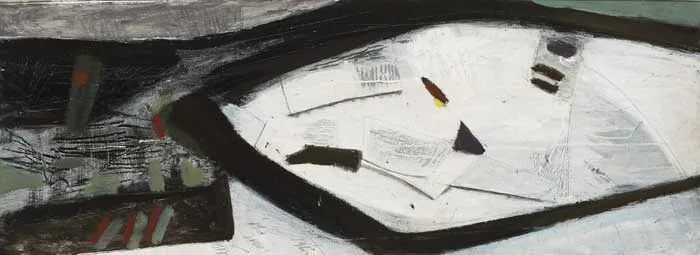 LANDSCAPE WITH OLD TREE by Tony O'Malley, 1964, oil and collage on board, sold May 2010