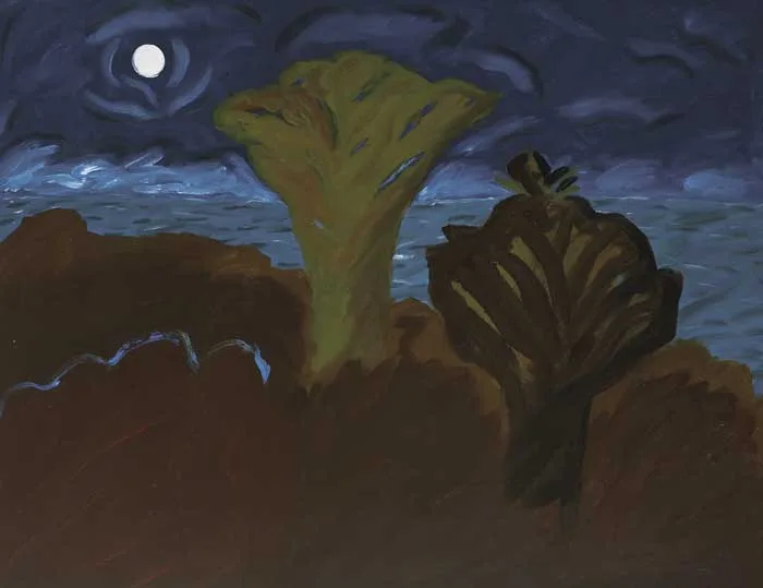 TWO TREES BY MOONLIGHT by Michael Mulcahy, oil on canvas, offered May 2010