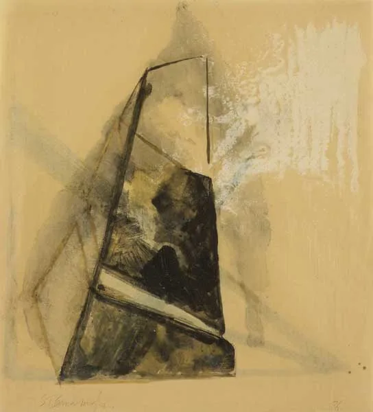 UNTITLED by Steven T. Barraclough, 1986, oil and resin on buff-coloured layered paper, sold May 2010