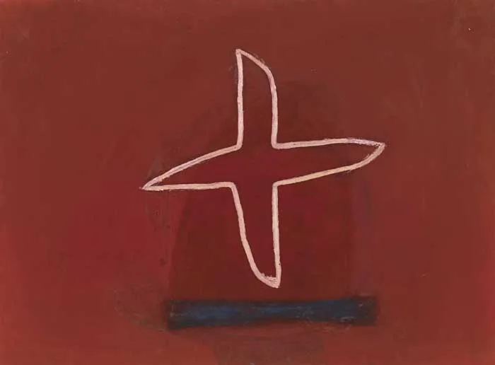 Ivy Hill, ABSTRACT CROSS ON RED GROUND, 1993, oil pastel on paper