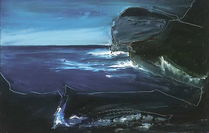 BLUE SEA AND BLACK ROCKS by Seán McSweeney, 1995, oil on board, sold May 2010